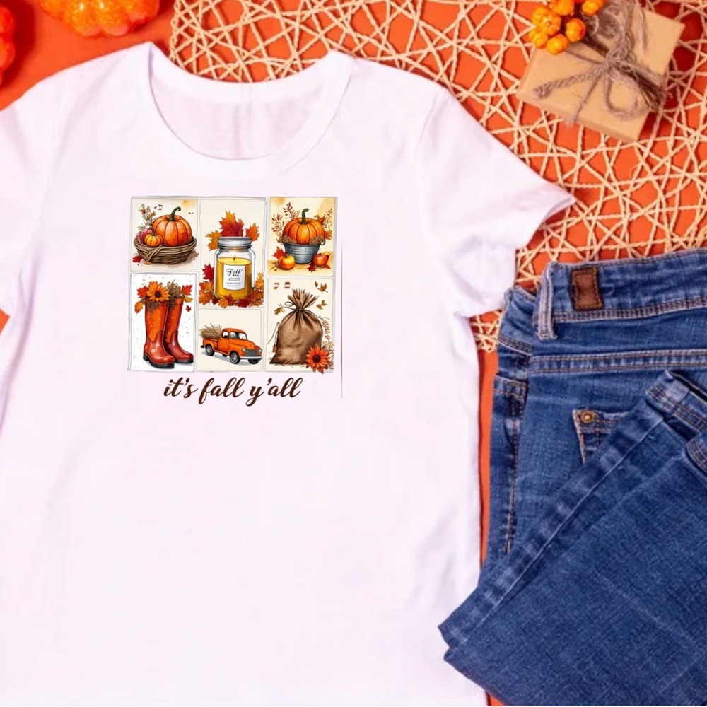 White Fall-Themed T-Shirt